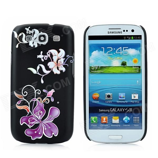 Back Case FLORES C/ STRASS 094 SAMSUNG S III I9300 PRETO
